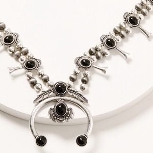 Shyanne Women’s Silver Beaded Squash Blossom Onyx Stone Necklace